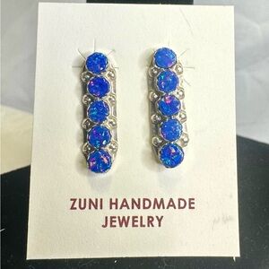Swain Charley Zuni Navajo-Style Sterling Blue Opal Bar Stud Earrings